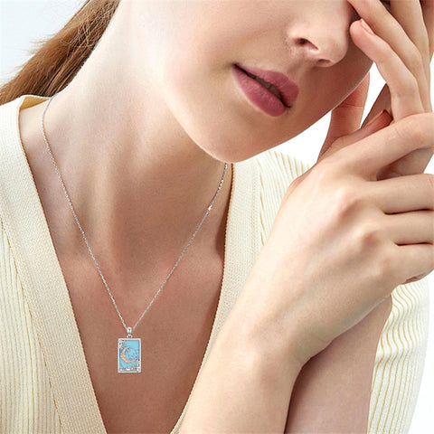 Sterling Silver Turquoise Empress The Lovers  The Moon Wheel Of Fortune The Sun Tarot Card Pendant Necklace