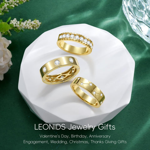 14K Gold Plated Moissanite or Lab-Grown Emerald Dainty Eternity Wedding Rings Birthday Jewelry for Her