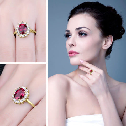 14K Yellow Gold Plated Birthstone Halo Engagement Rings for Women
