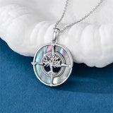 Sterling Silver Abalone Shell  Mountain Tree of Life  Compass Pendant Necklace for Women
