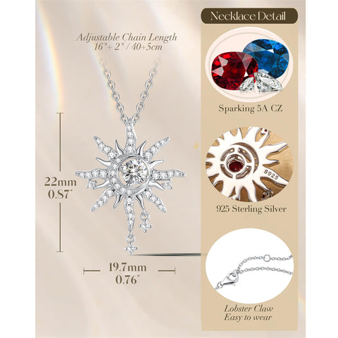 Sterling Silver Birthstone Sun Moon Pendant Necklace for Women