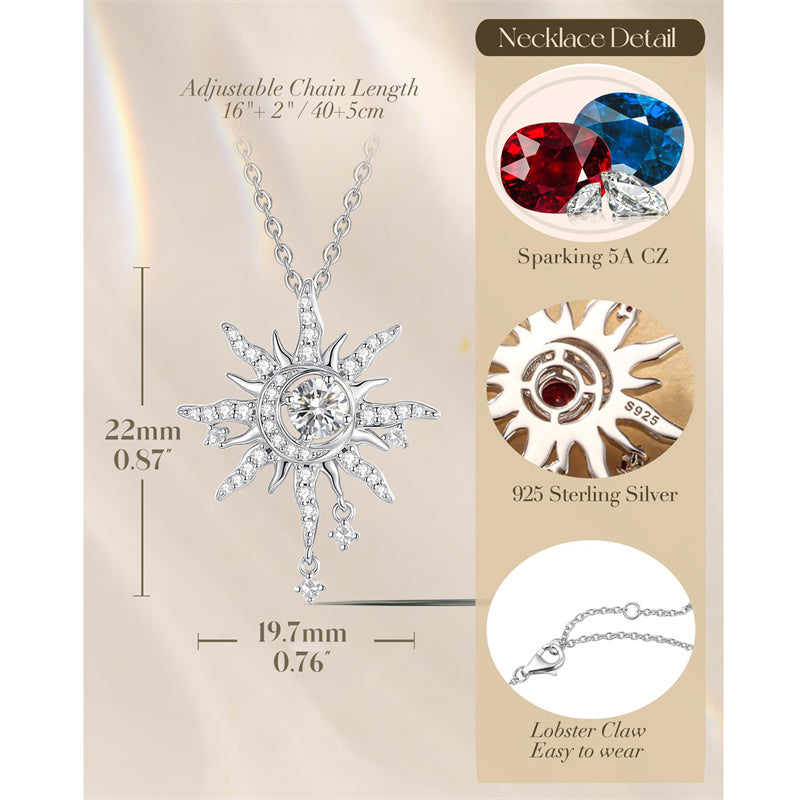Sterling Silver Birthstone Sun Moon Pendant Necklace for Women