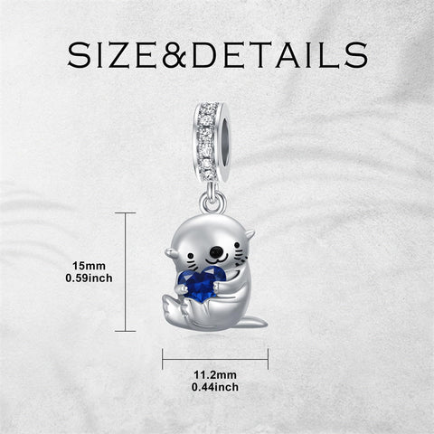 Sterling Silver Birthstone Otter Bead Charm for  Otter Lovers