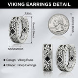 14K Gold Plated  Cubic Zircon Norse Viking Runes Hoop Earrings Viking Jewelry Gift for Men