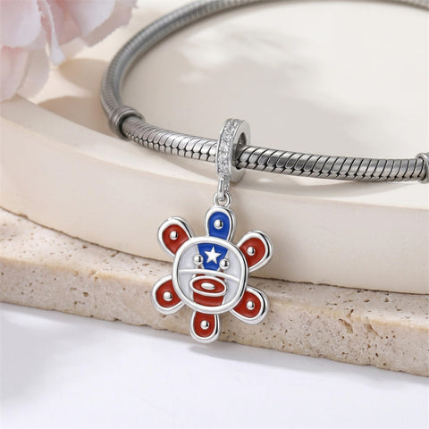 Sterling Silver Coqui Frog Flag Puerto Rico Charm Beads