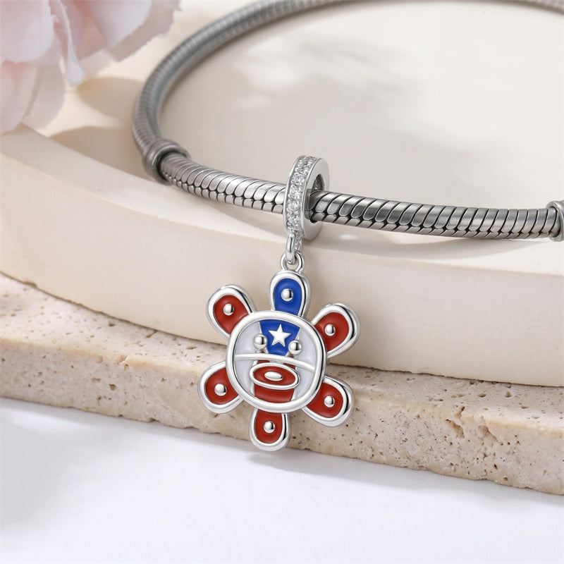 Sterling Silver Coqui Frog Flag Puerto Rico Charm Beads