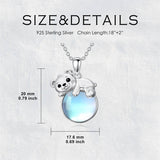 Sterling Silver Moonstone Fox Dolphin Axolotl Teddy Bear Hippo Raccoon Pendant Necklace for Women