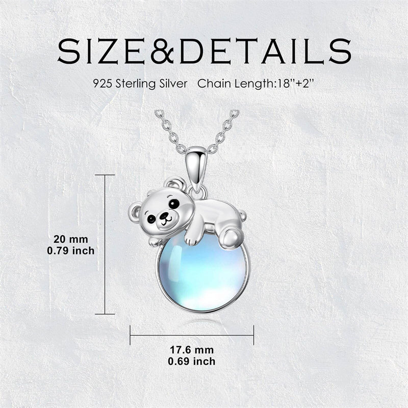 Sterling Silver Moonstone Fox Dolphin Axolotl Teddy Bear Hippo Raccoon Pendant Necklace for Women
