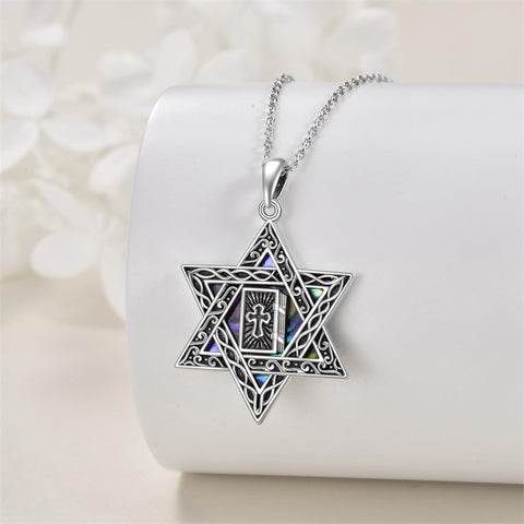 Star of David Necklace Sterling Silver Cross/Chai/Peace Sign/Tree of Life Abalone Shell Jewish Jewelry for Women Men