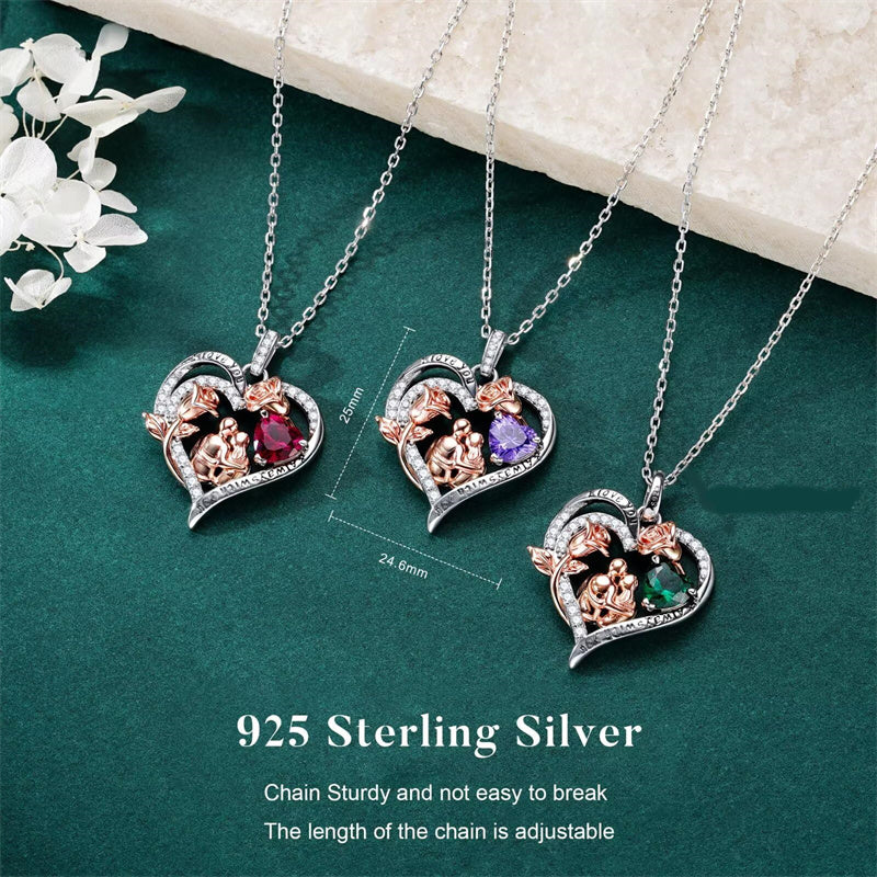 Sterling Silver Heart Birthstone Couple Hugging Necklace for Women Valentine's Day Gift