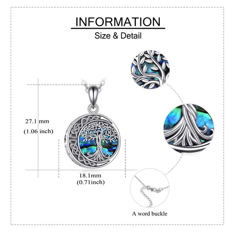 Sterling Silver Tree of Life Urn Necklaces Abalone Opal Shell Cremation Jewelry for Ashes