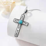 14K Gold Plated Turquoise Cross Pendant Necklace Western Jewelry for Women