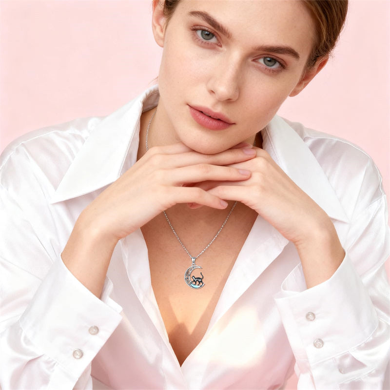 Sterling Silver Moonstone Wolf Cat Koala  Lion Moon Pendant Necklace