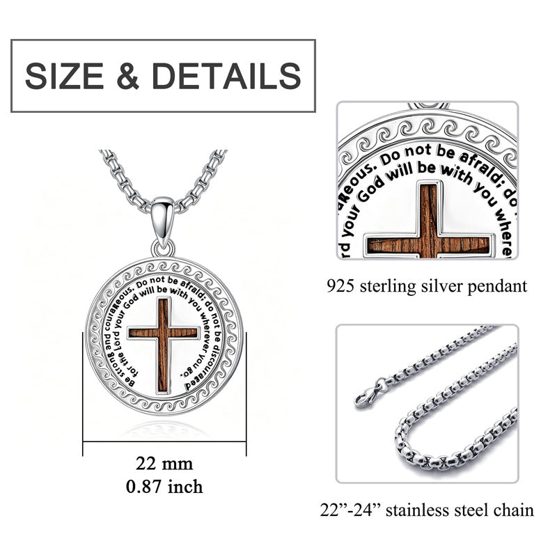 Sterling Silver Wooden Cross Pendant Necklace