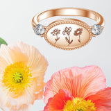 Sterling Silver Personalized Birth Flower Ring Wildflower Nature Ring