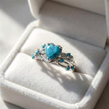 Sterling Silver Personalized Engraved 1-3CT Turquoise Engagement  Wedding Promise Ring Set for Her