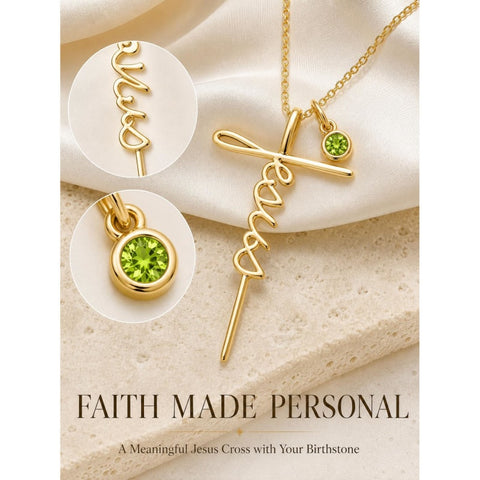 14K Gold Plated Birthstone Faith Cross Necklace for Women Christian Catholic Protection Jewelry