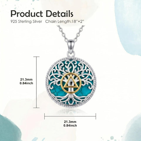 Sterling Silver Turquoise Sun and Moon AA Sobriety Celtic Knot Cross DNA Star of David Tree of Life Pendant Necklace