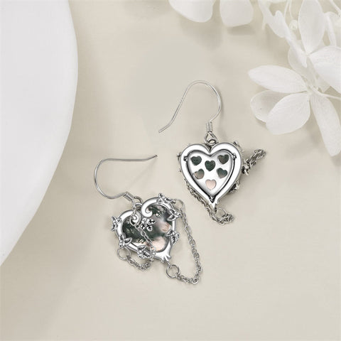 Witches Heart Moss AgaeEarrings 925 Sterling Silver Goth Black Rose Jewelry for Women