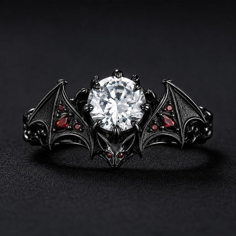 Sterling Silver 10K 14K 18K Gold Custom Engraved  Moissanite Gothic Ring for Women Halloween Gift