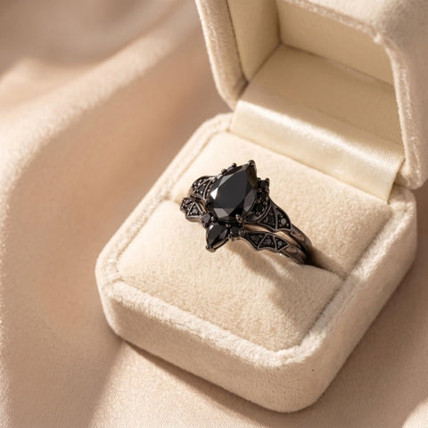 Sterling Silver 10K  14K  18K Gold 1CT-4CT Black Onyx Engagement Ring Gothic Wedding Promise Ring