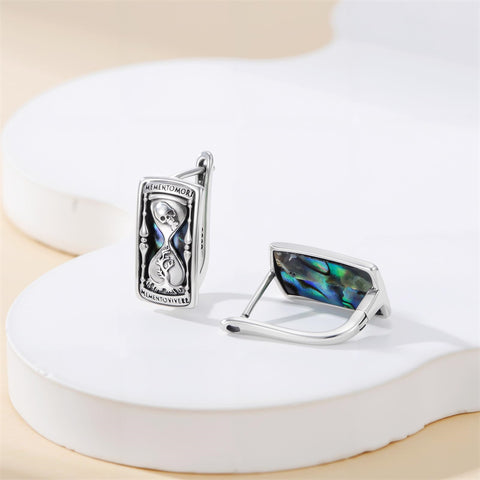 Sterling Silver Abalone Shell Cross Faith Hourglass Skull Leverback Earrings for Women