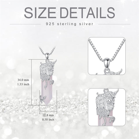 Sterling Silver Crystal Cow Highland Cow Pendant Necklace