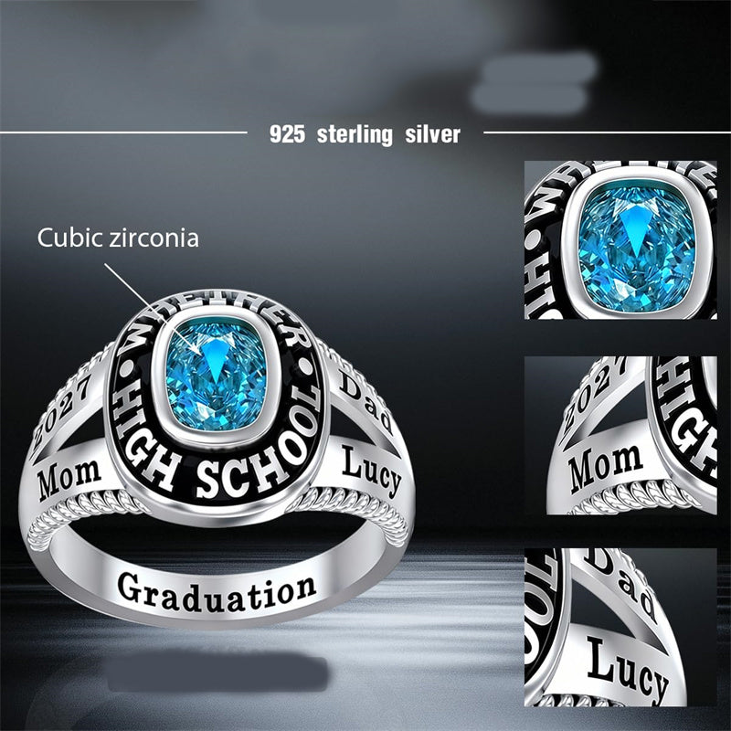 Sterling Silver Personalized Birthstone Engraved 2026 High School College Graduation Class Ring