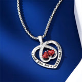 Sterling Silver Double Heart Birthstone Pendant Necklace Engraved with I Love You for Always and Forever