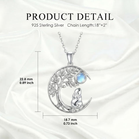 Sterling Silver Moonstone Tree of Life Wolf Cat Fox Rabbit Monkey Pendant Necklace Gift for  Birthday Christmas