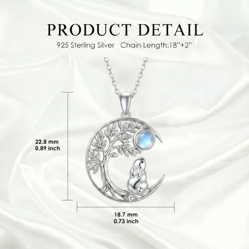 Sterling Silver Moonstone Tree of Life Wolf Cat Fox Rabbit Monkey Pendant Necklace Gift for  Birthday Christmas