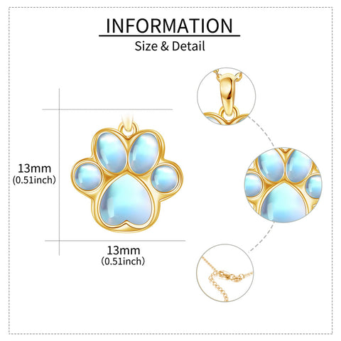 14K Solid Gold Dog Paw Pendant Necklace with Moonstone Solid Gold Jewelry Gift for Women