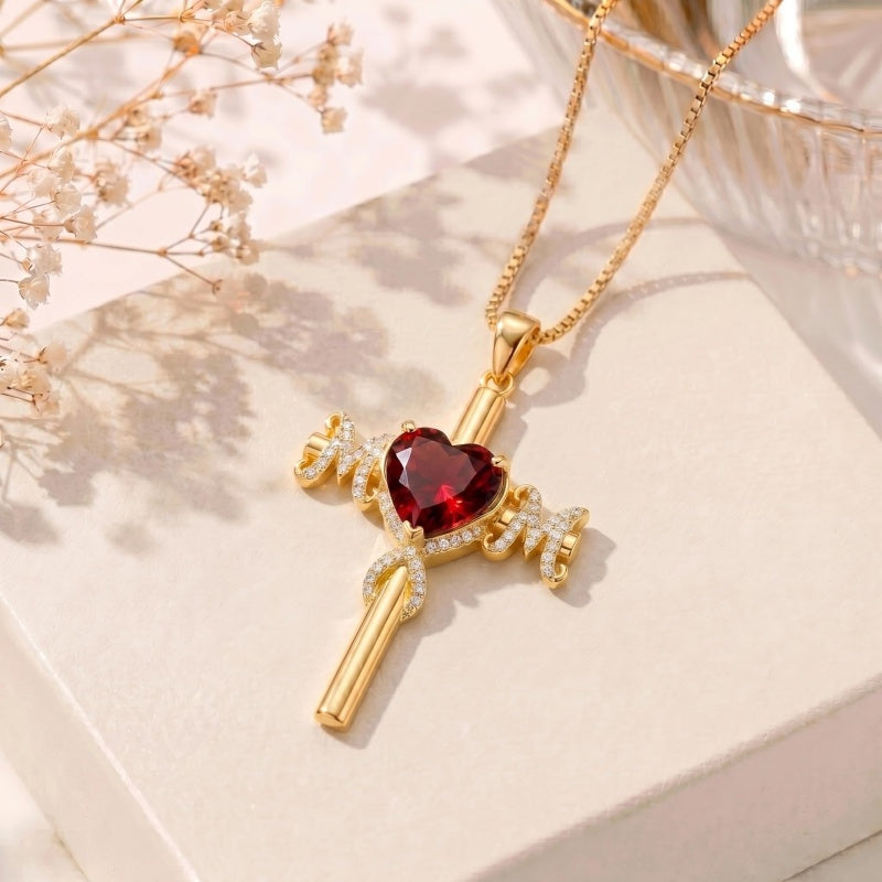 14K Gold Plated  Birthstone Cross Necklace  Pendant Necklace Mother's Day Birthday Gifts for Women