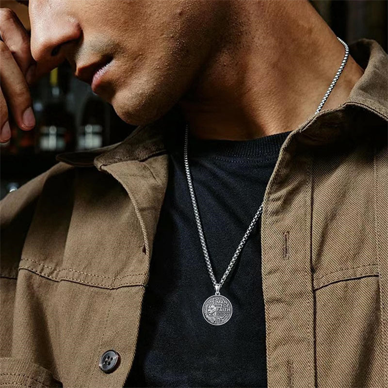 Sterling Silver Faith Bible Lion Pendant Necklace for Men