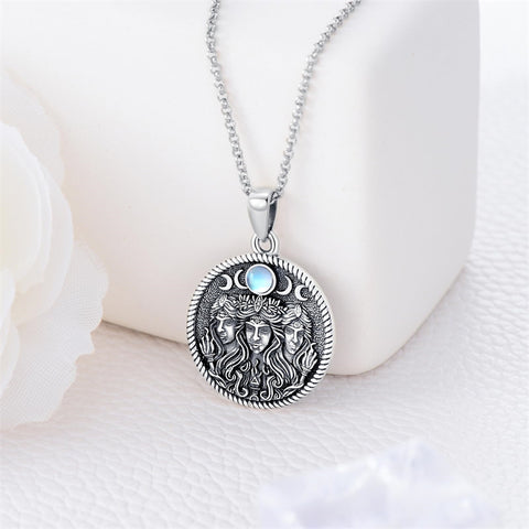 Sterling Silver Sunflower Medusa Triple Moon Goddess Amulet Pendant Necklace