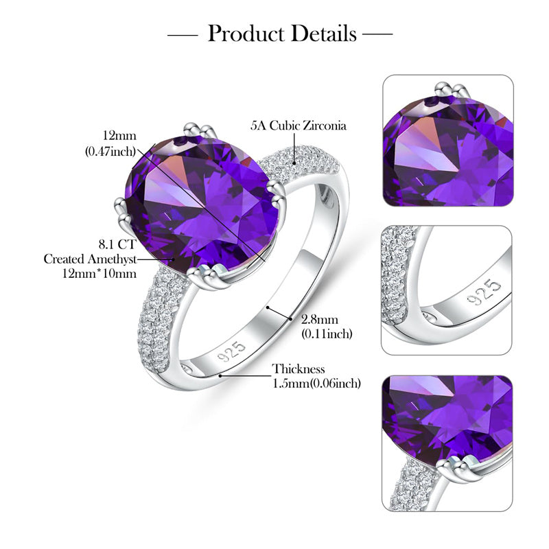 Sterling Silver Oval Ruby Sapphire Emerald Aquamarine Peridot Amethyst Engagement Rings for Women