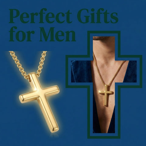 14K Gold  Plated Cross Pendant Necklace for Men Minimalist Religion Jewelry