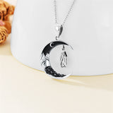 Gothic Jewelry Bat/Cat/Wolf/Spider Pendant Sterling Silver Crescent Moon Necklace for Women Girls Black Jewelry Gifts