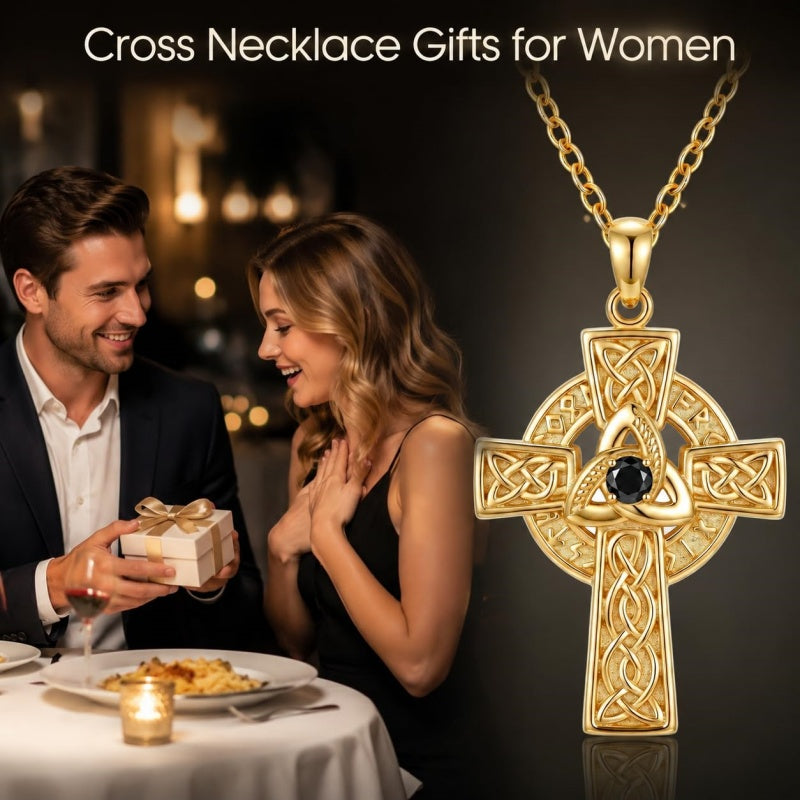 14K Gold Plated Cross Necklace for Women
