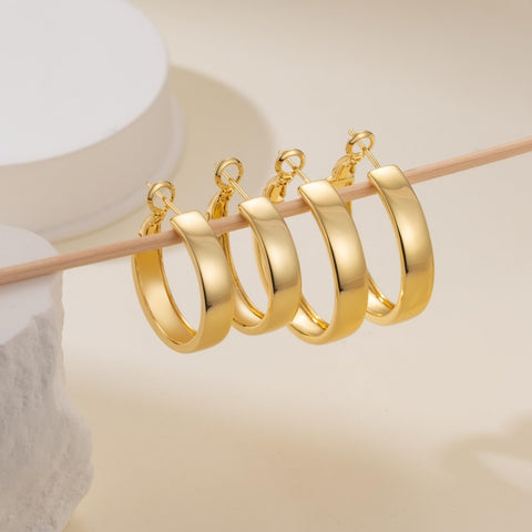 14K Gold Plated Wide-Band Profile Hoop Earring