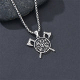 Sterling Silver Viking Compass Pendant Necklace for Men