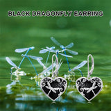Sterling Silver Black Obsidian Snake Hummingbird Butterfly Dragonfly Leverback Earrings