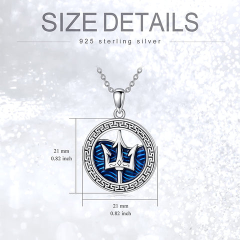 Sterling Silver Trident & Ocean Wave Pendant Necklace