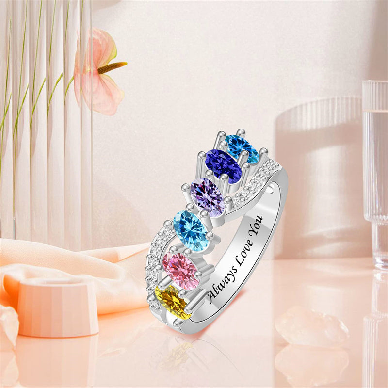 Copper Sterling Silver Personalized 1-6 Simulated Birthstones  Infinity Family Ring for Women
