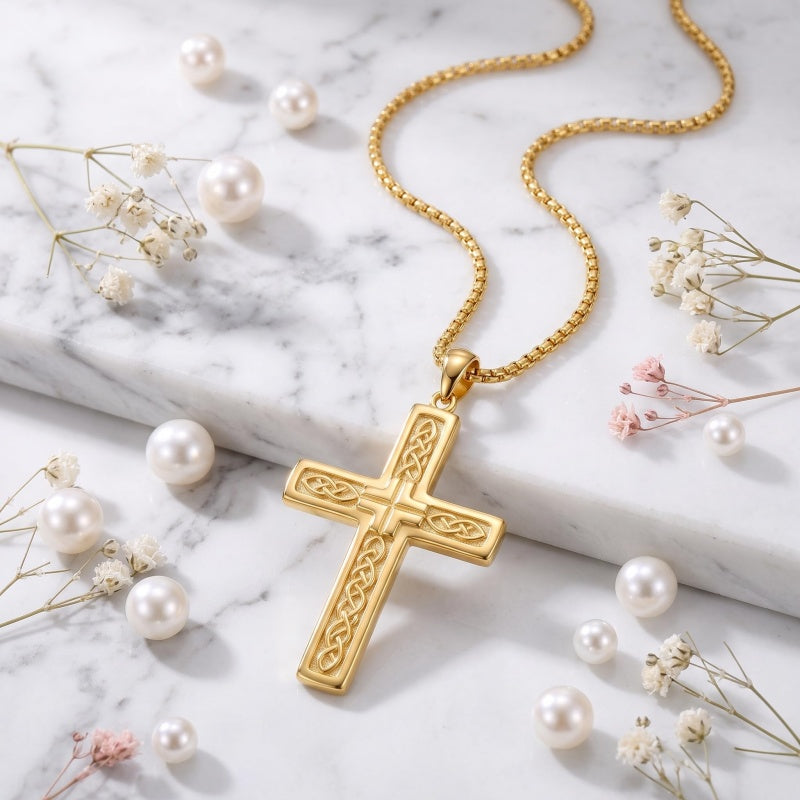 10K 14K 18K Gold Cross Pendant Necklace Religious Jewelry Gifts for Men and Women