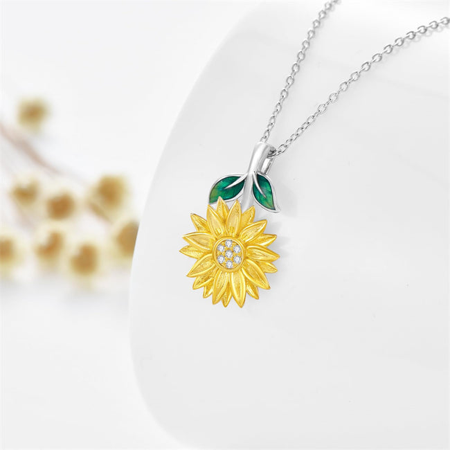 Sunflower Necklace 925 Sterling Silver Sunflower Pendant Necklace with Lab Grown Diamond You are My Sunshine Jewelry Gifts for Women