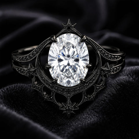 Sterling Silver 10K 14K 18K Gold Moissanite Gothic Black  Engagement Wedding Ring  for Women Halloween Gift