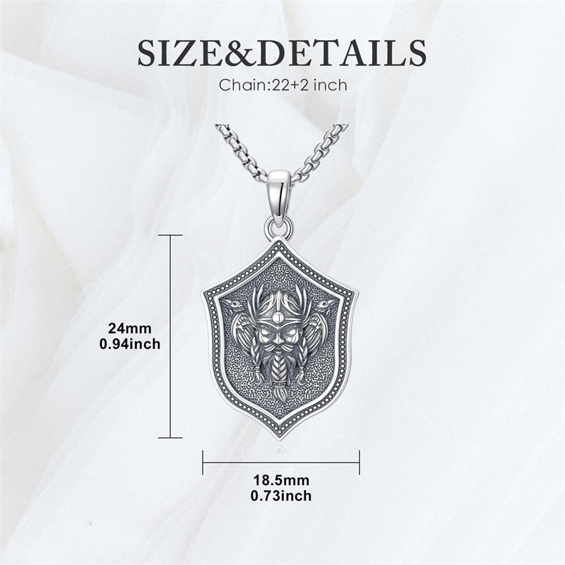 Sterling Silver Viking Raven Bear Odin Wolf Pendant Necklace for Men