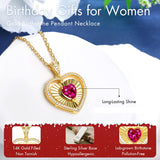 14K Gold  Plated Reversible Heart Birthstone Necklace with Zodiac Engraved Back Gifts for Women