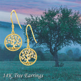 14K Gold Tree Of Life Earrings 14K Solid Yellow Gold Tree Of Life Dangle Drop Earrings Gold Tree Of Life Jewelry For Women Girls Gifts